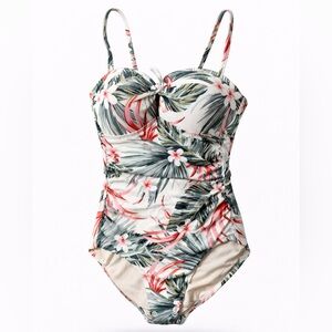 Kona Sol Tropical One Piece Swimsuit Womens Medium Bustier Floral Palm Print